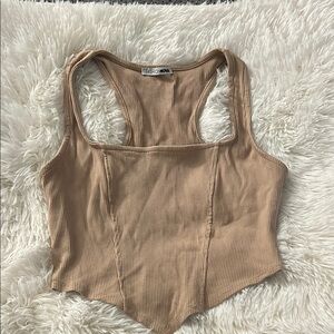 Fashion Nova Tan Asymmetrical Crop Tank Top